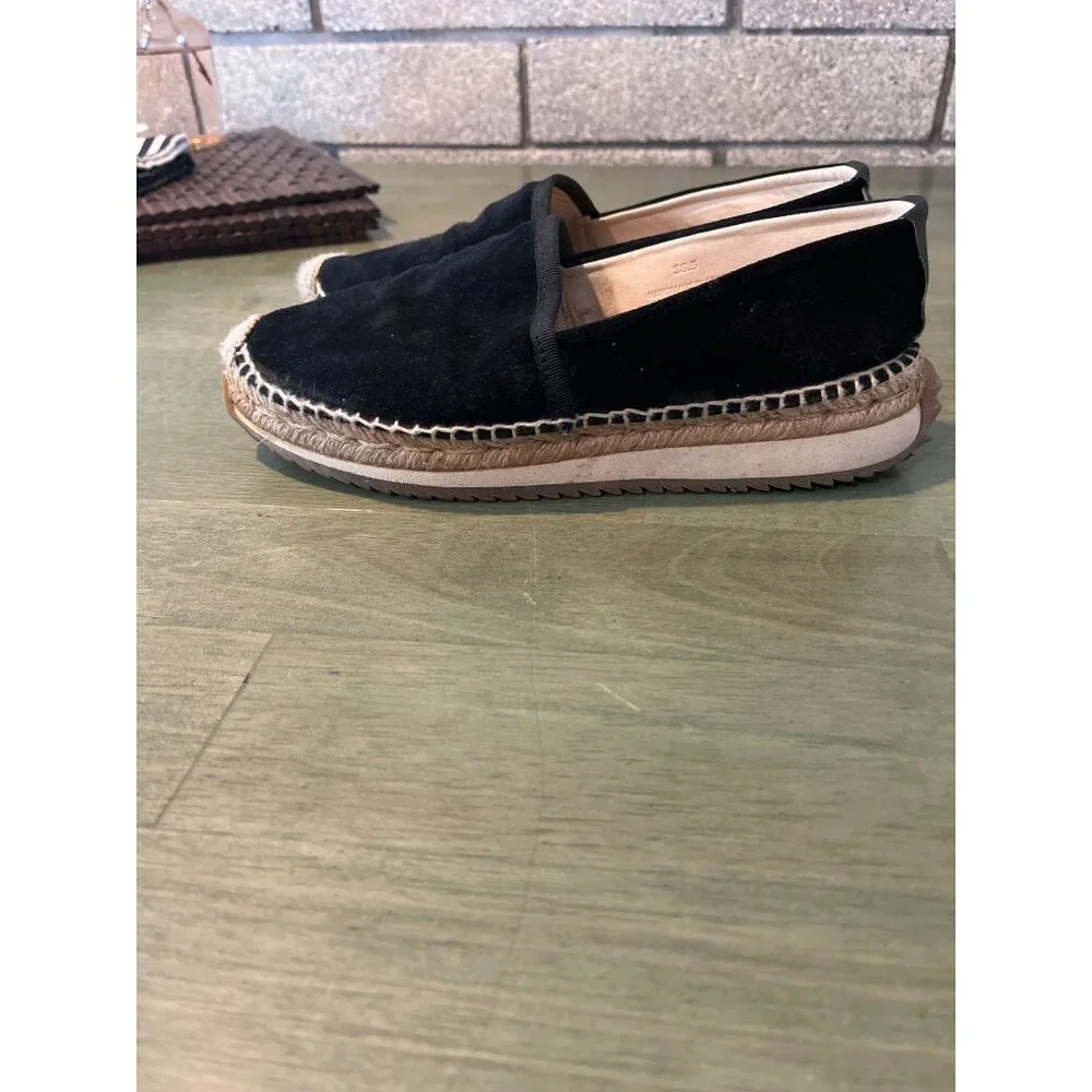 Rag & Bone Black Suede Espadrille Flats Women Size 39 Slip-On Rubber Sole Rope D